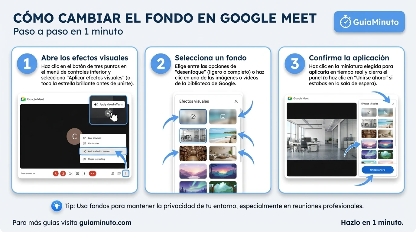 ¿Cómo cambiar el fondo de pantalla en Google Meet?