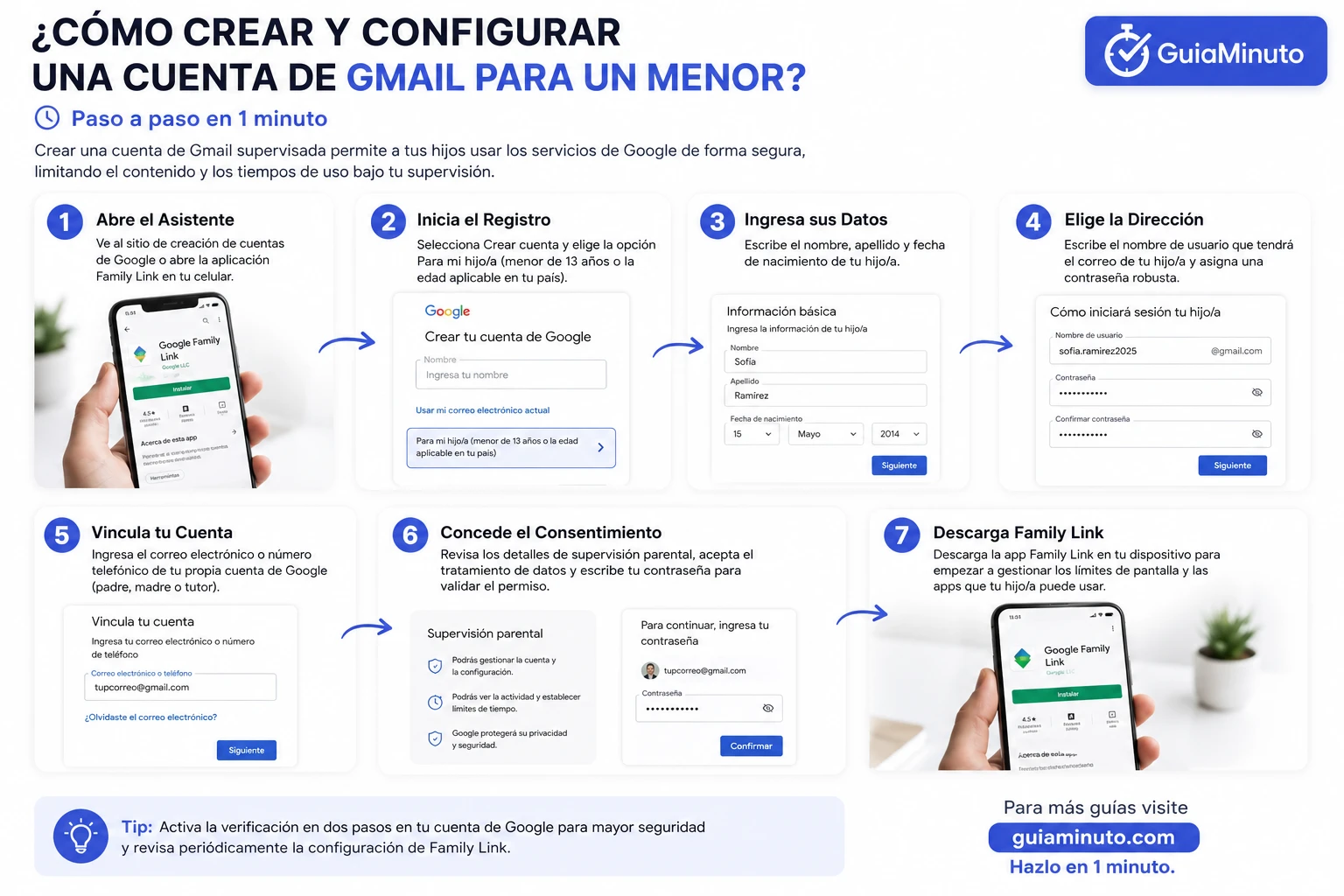 ¿Cómo crear y configurar una cuenta de Gmail para un menor de edad?